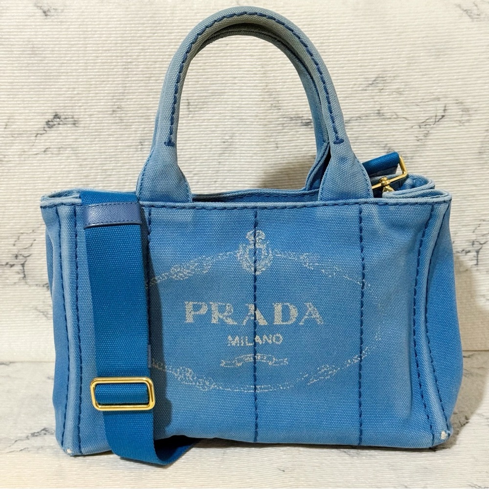 Prada Preloved Blue Canapa Tote / Crossbody